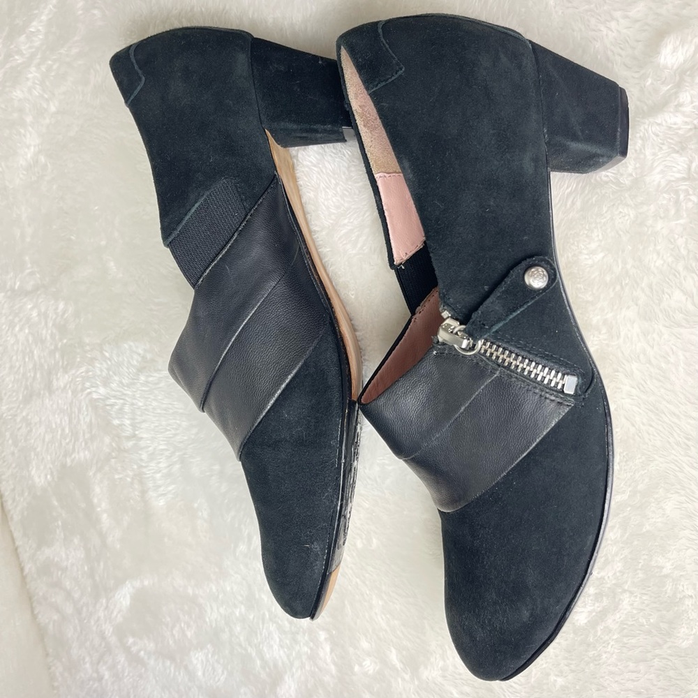 Taryn Rose Black Suede Shoes | Zip Up Bootie Low Heel Pumps | Size 9 - Picture 8 of 11